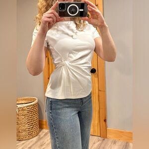 Express White Short Sleeve Twist Top